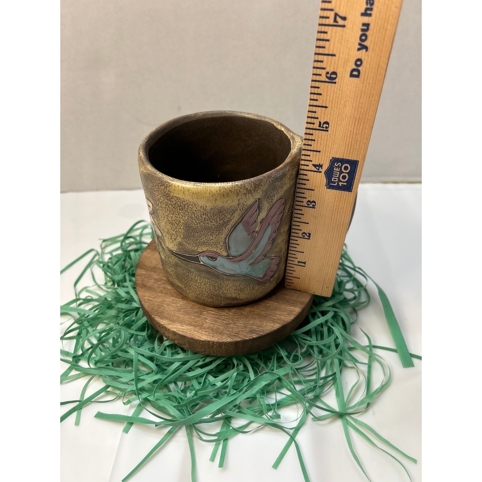 Mara Mexico Hummingbird Lily Stoneware Mug Hand Painted Signed Studio Pottery