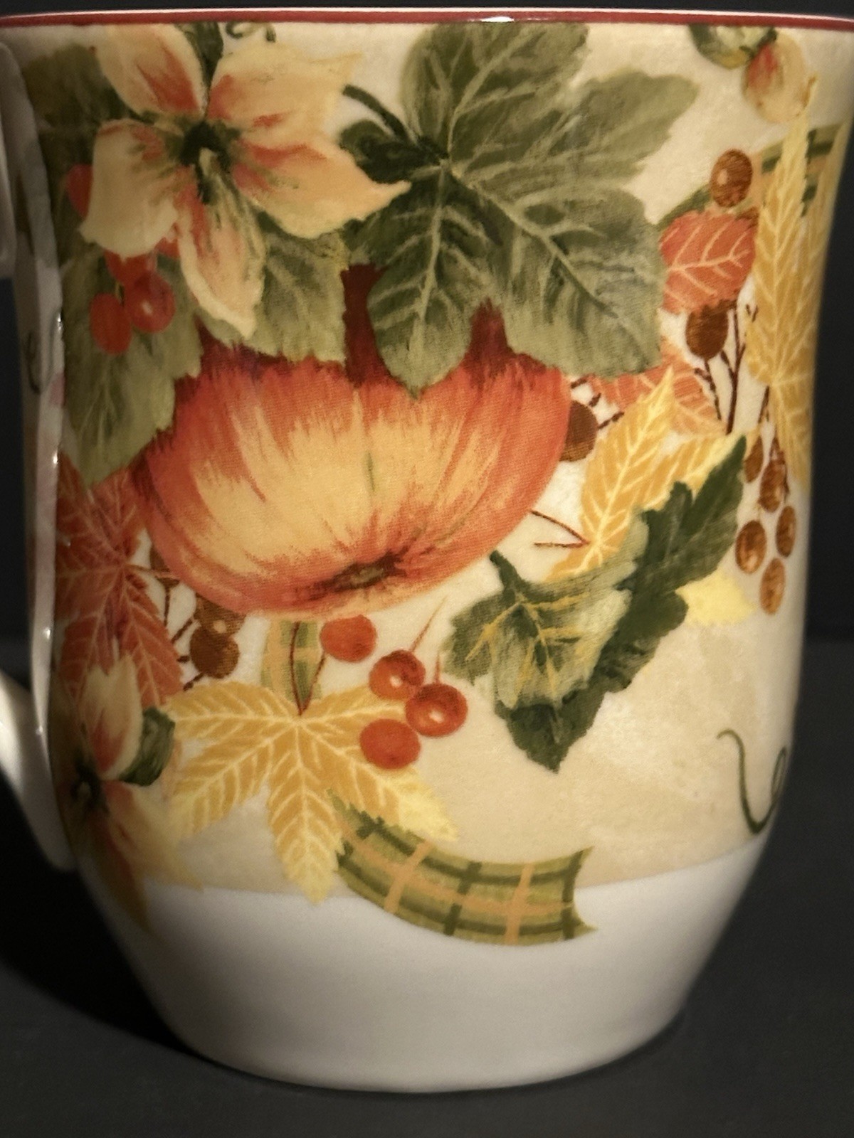 222 Fifth Pumpkin Vine Orange Coffee Mug Cup Autumn Thanksgiving Fall Set of 2