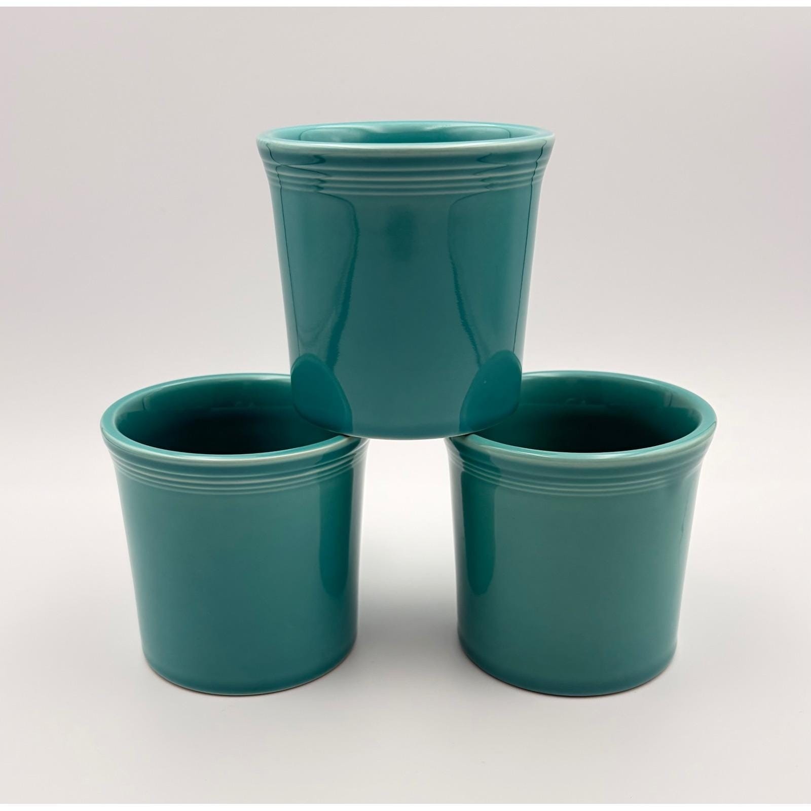 Set of 3 Fiestaware 10 oz Ring Handle Coffee Mugs Turquoise Ceramic Cups USA