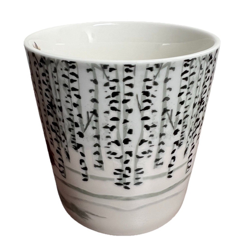PPD Two Can Art Horse Birch Forest New Bone China Coffee Mug White Brown 3.5in