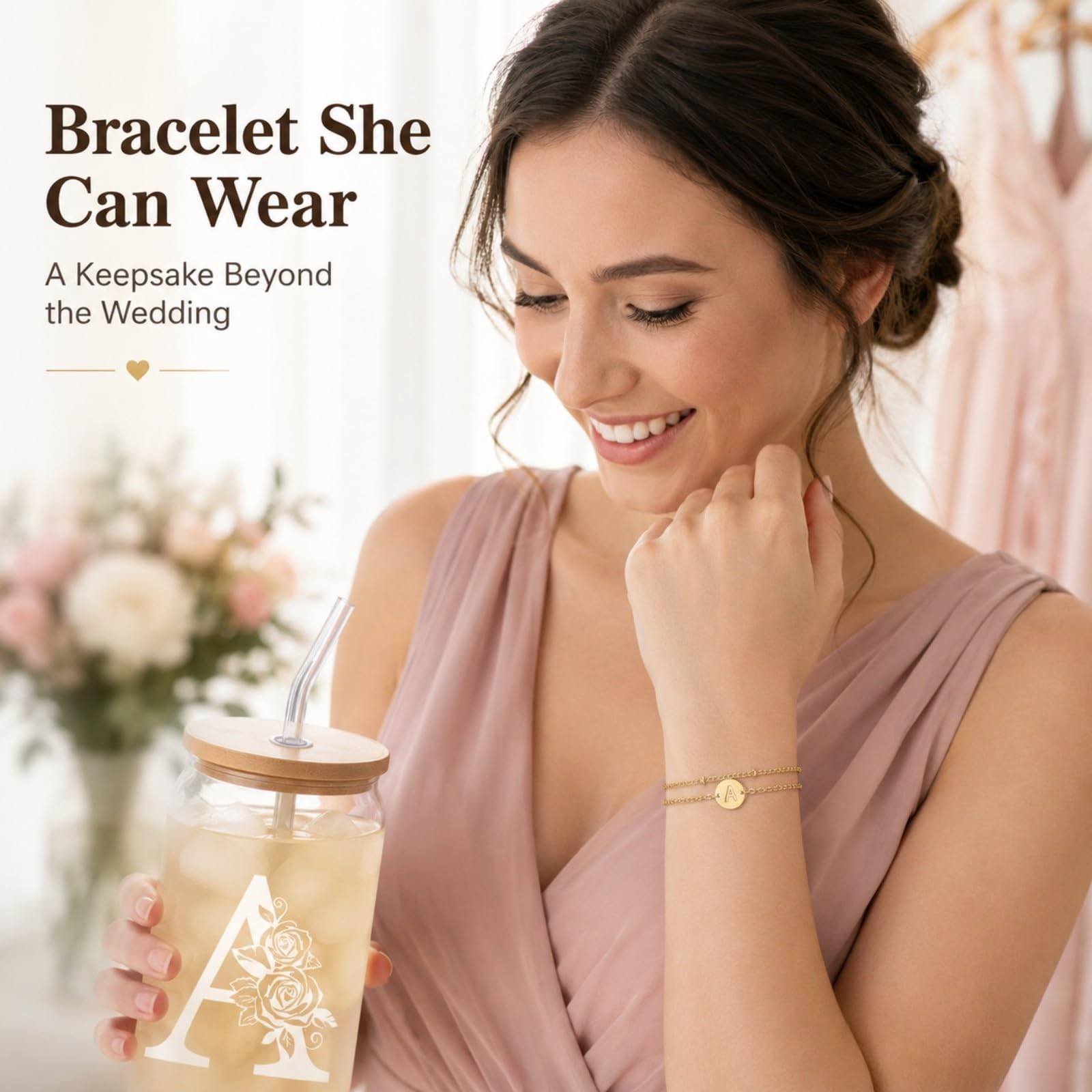 Bridesmaid Gifts for Women, Glass Cup and Bracelet Gift Set, Bridal Party Gif…