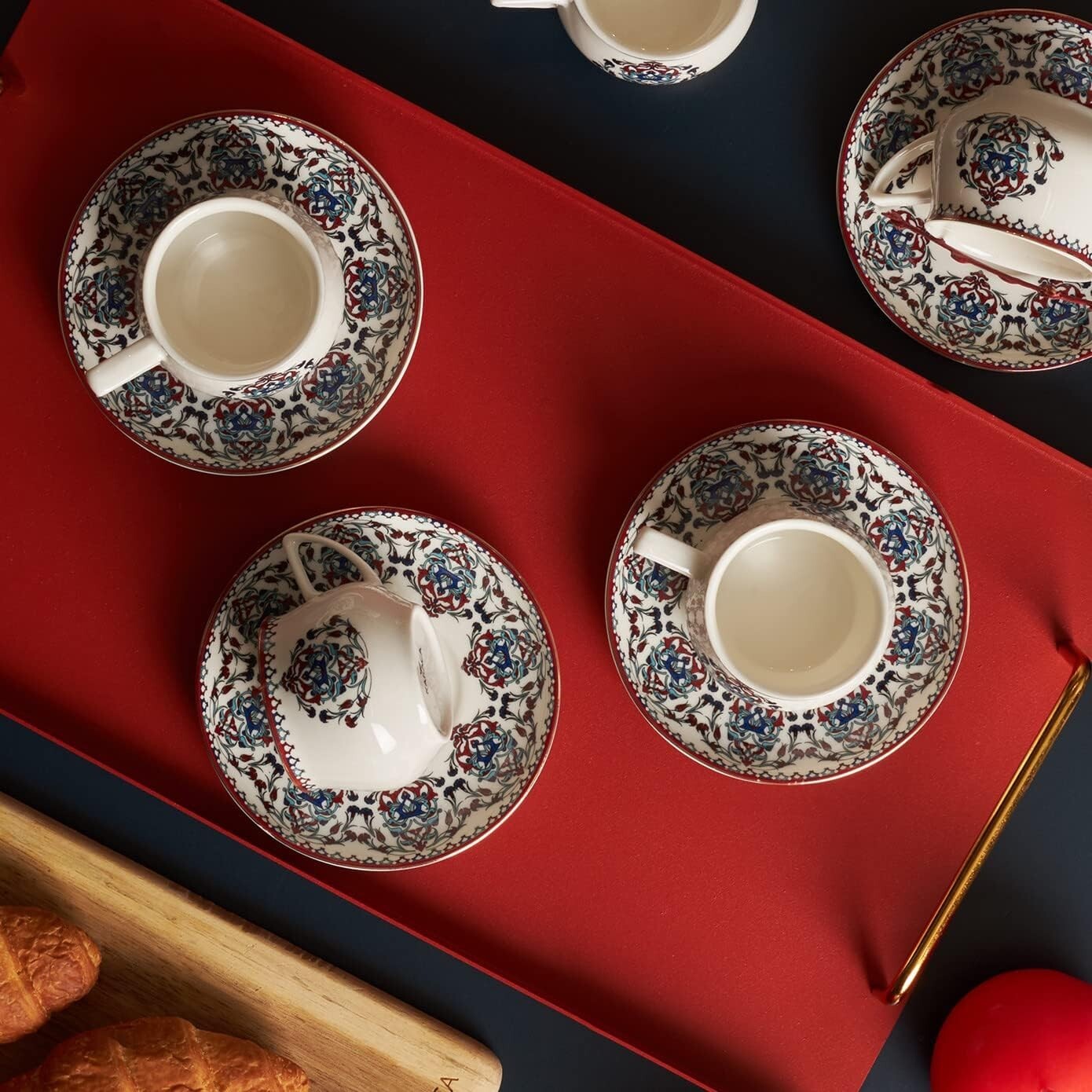 Turkish Porcelain Coffee Cup Set for 6-12 Pc Espresso Cups & Saucers,Traditional