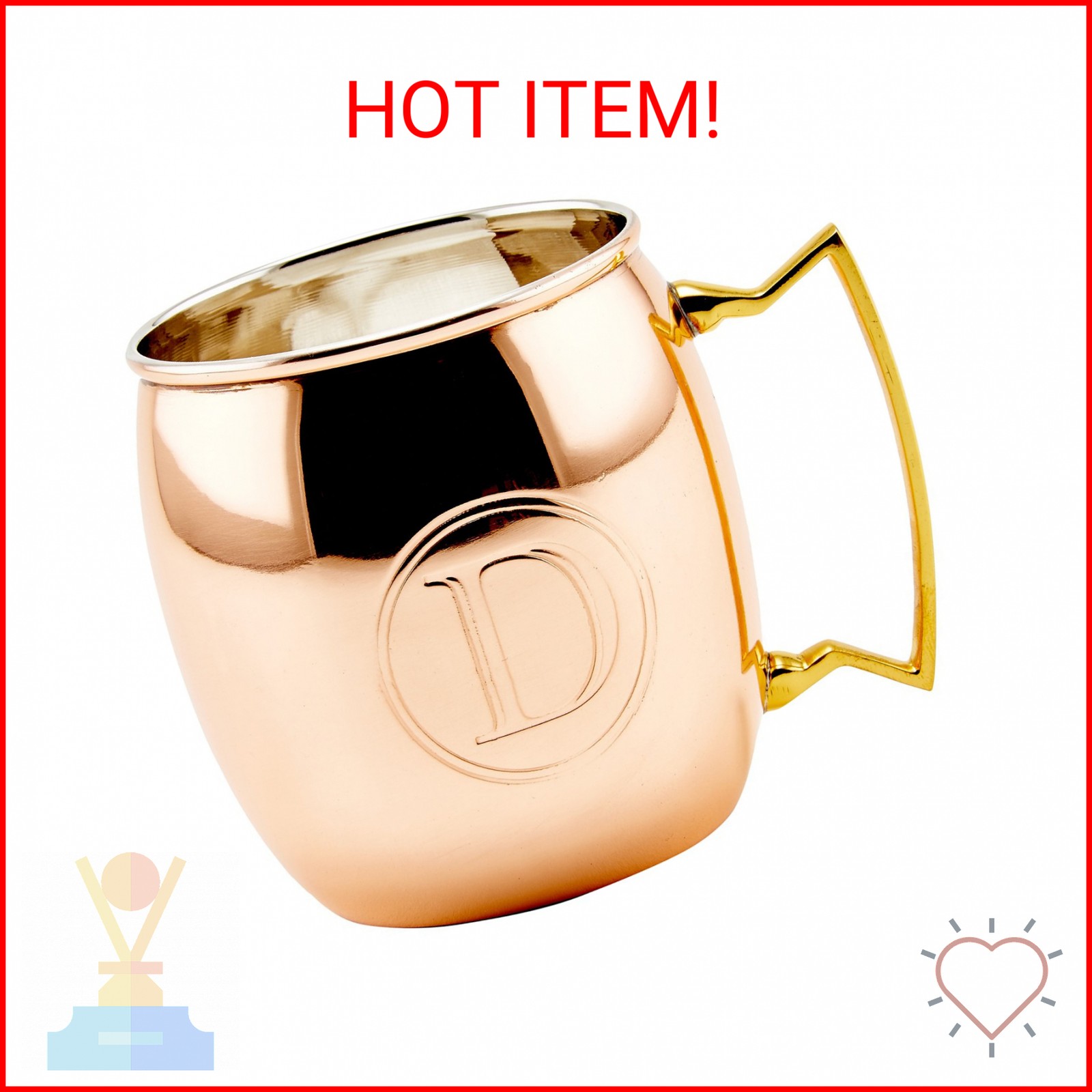 Old Dutch International Solid Moscow Mule Mug, 16-Ounce, Monogrammed D, Copper