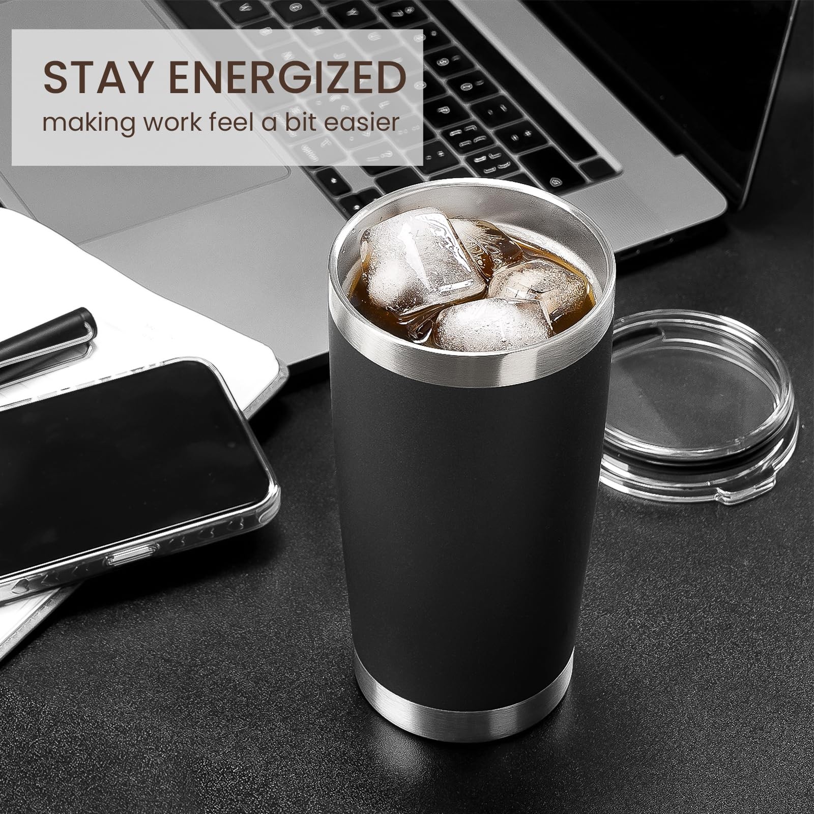 Share 12 Pack 20Oz Stainless Steel Insulated Tumblers with Lids & Straws – Black