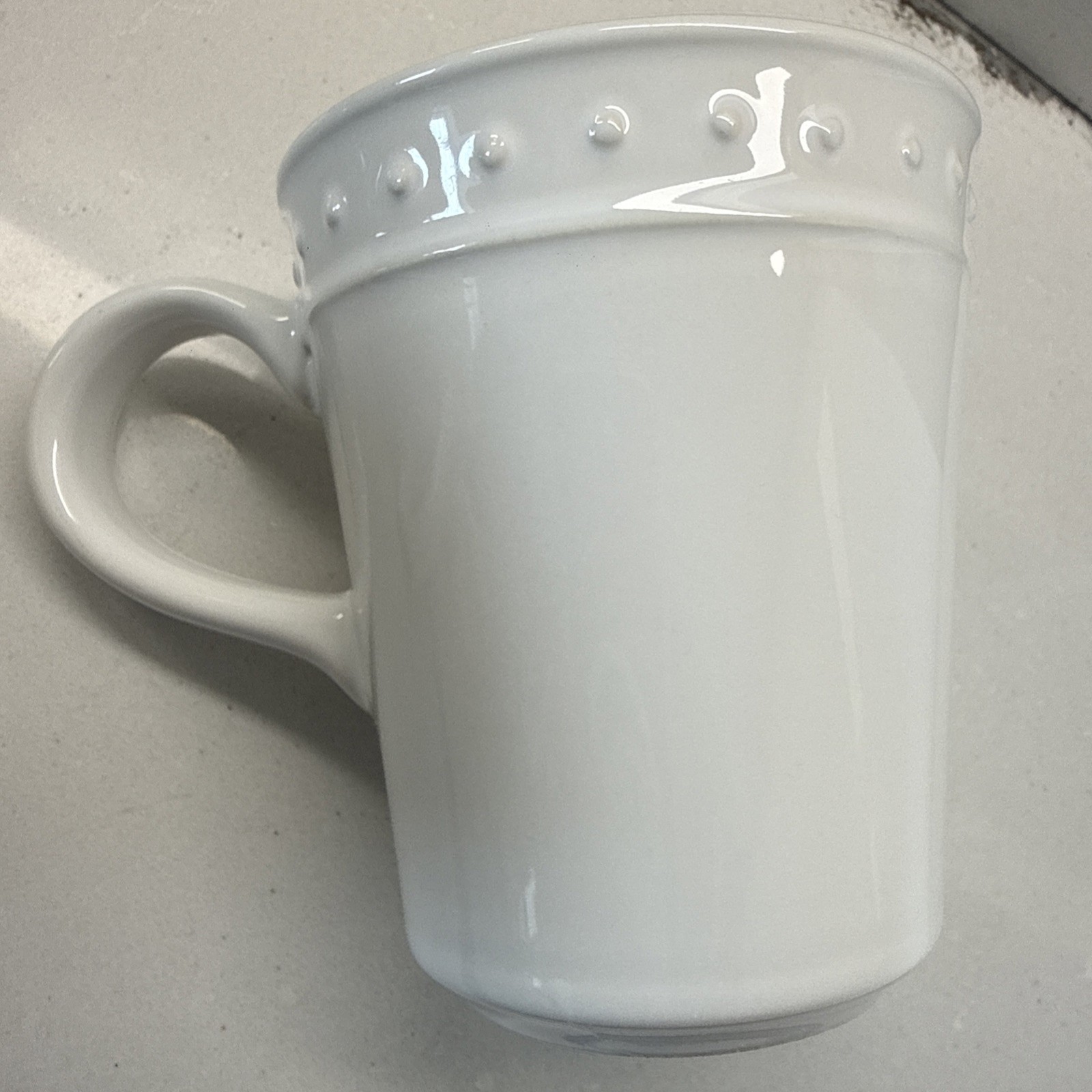 Vintage World Market Nantucket Coffee Cup Mug White Beaded Edge Portugal