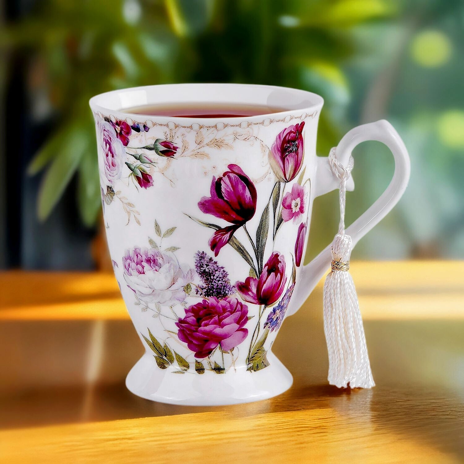 STPGOODS Tulip Bone China Mug Porcelain Cup Coffee Tea Mug Flowers Mug 9.5 oz