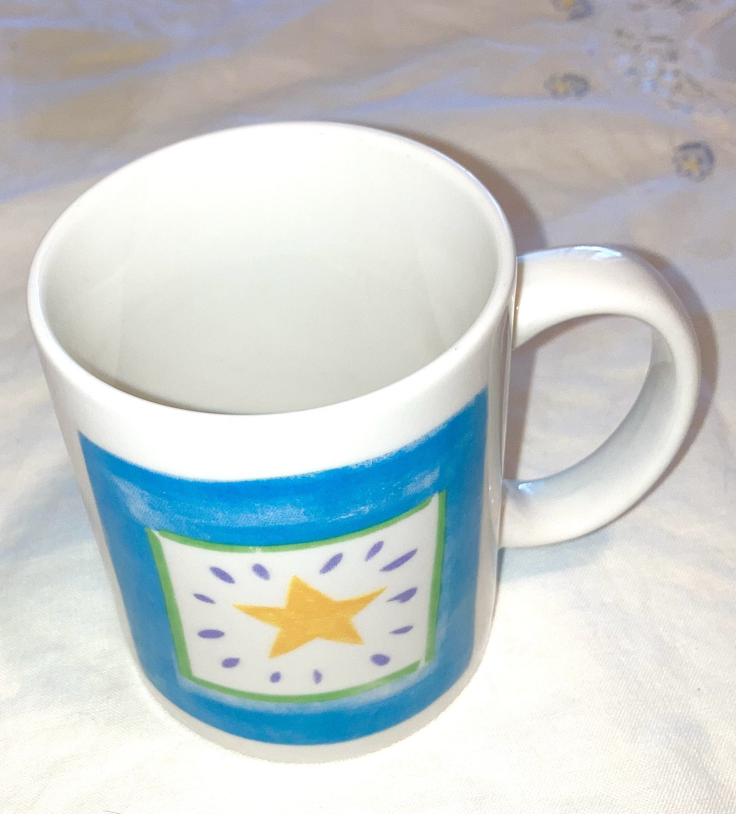 Coffee Cocoa Mug Sunny days Star. Bright NEW blue yellow star