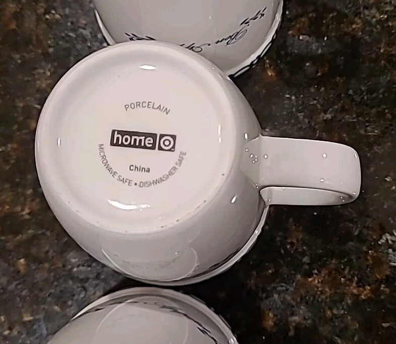 SET (4) Target Home BON APPETIT White w/Blue Accents 11 oz Coffee Mugs