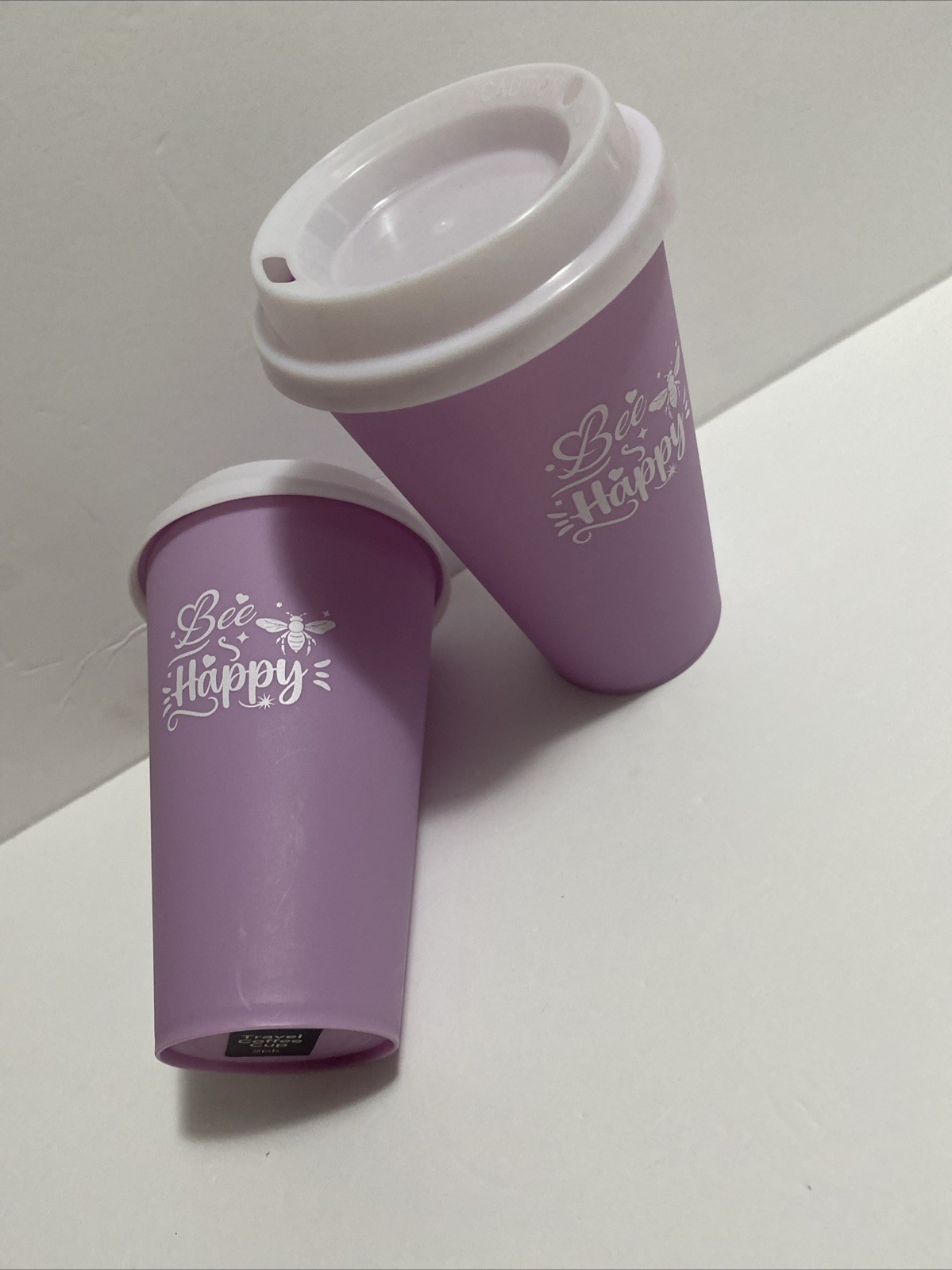 Coffee Cups w/Lid “Be Happy” 2pk Coffee Go Tumbler 16oz New