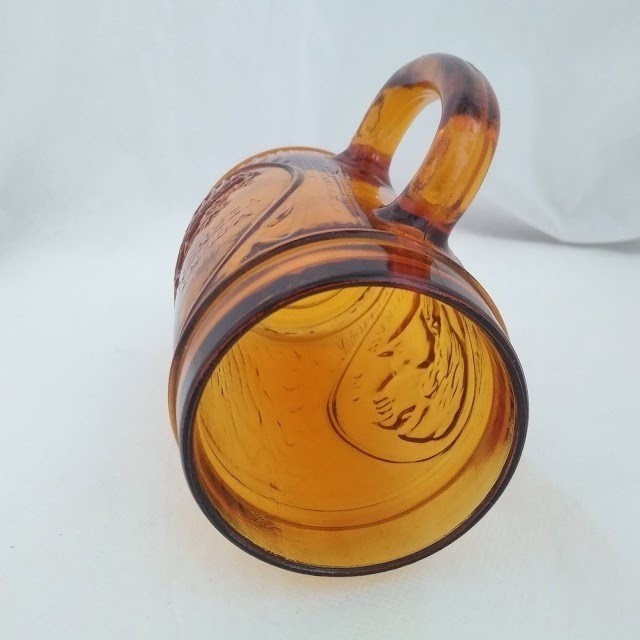 Amber Glass George Washington Mount Vernon Mug – Pressed Glass Souvenir Cup, 5″