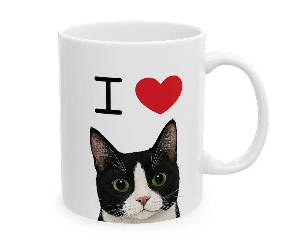 Cute Black and White Cat Coffee Cup Gift for Cat Lovers Mug 11oz