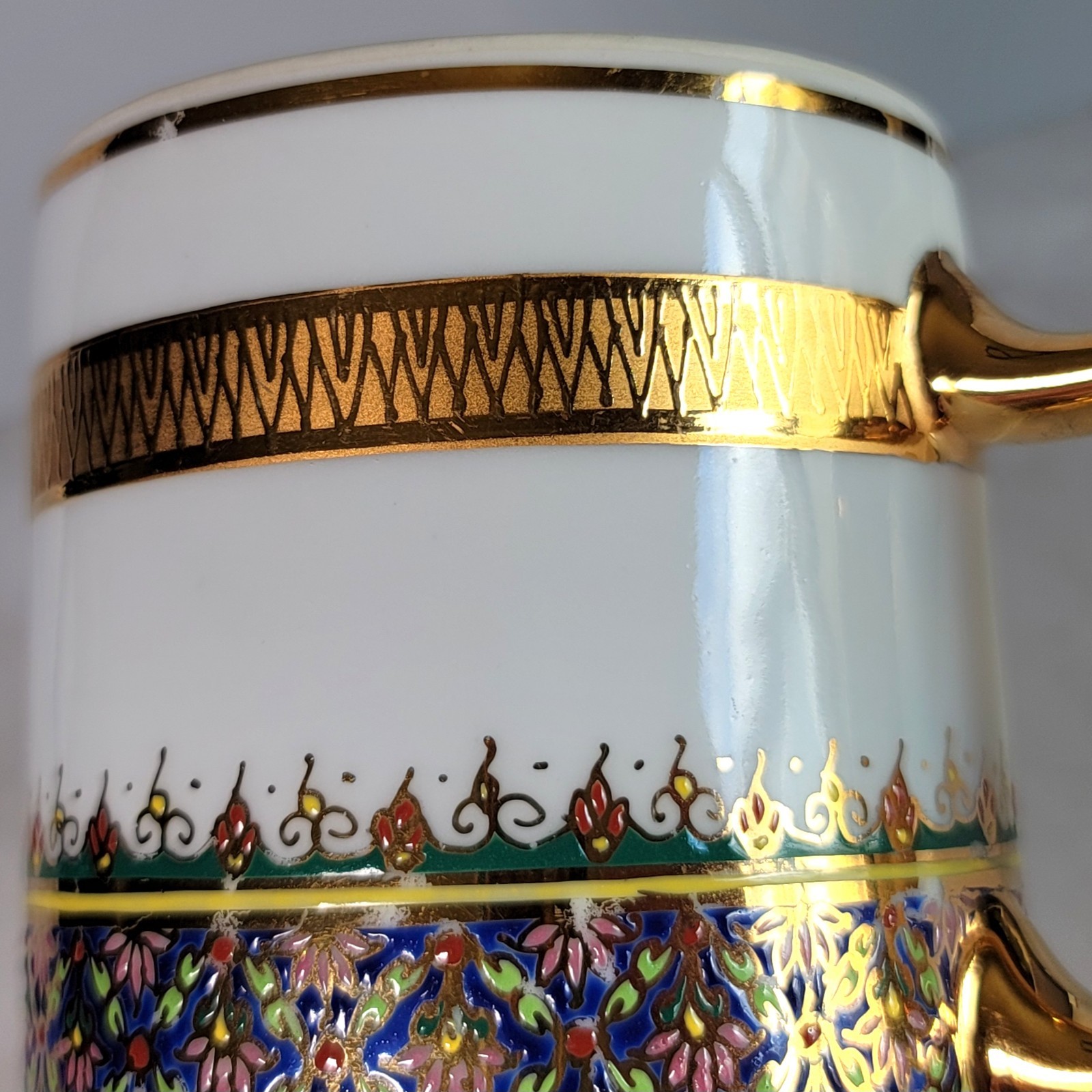 Vintage Thai Benjarong Hand Painted Porcelain Mug Cup Made in Thailand