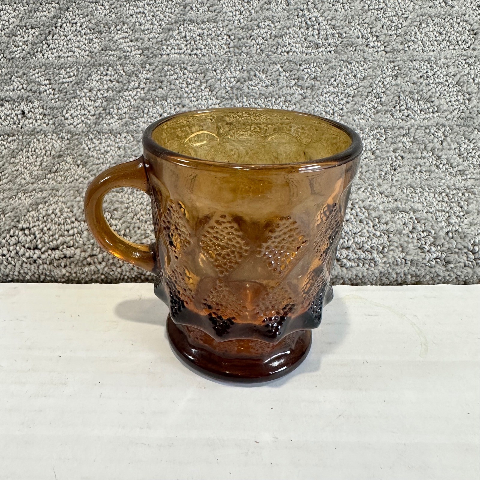 VTG MCM Anchor Hocking Fire King Amber Glass Mug Hobnail Pattern Heavy Bottom