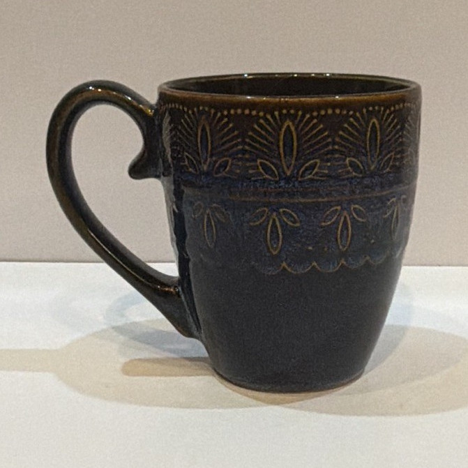 Blue Ceramic Floral Decorated Coffee Mug, 15 fl oz Contemporary Round