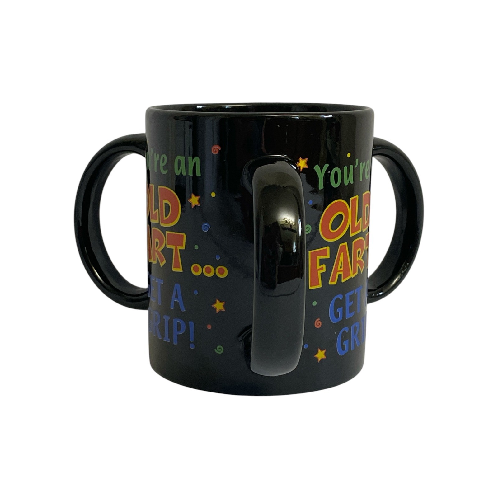 Novelty 3 Handle Coffee Mug Old Fart Get A Grip Adult Black