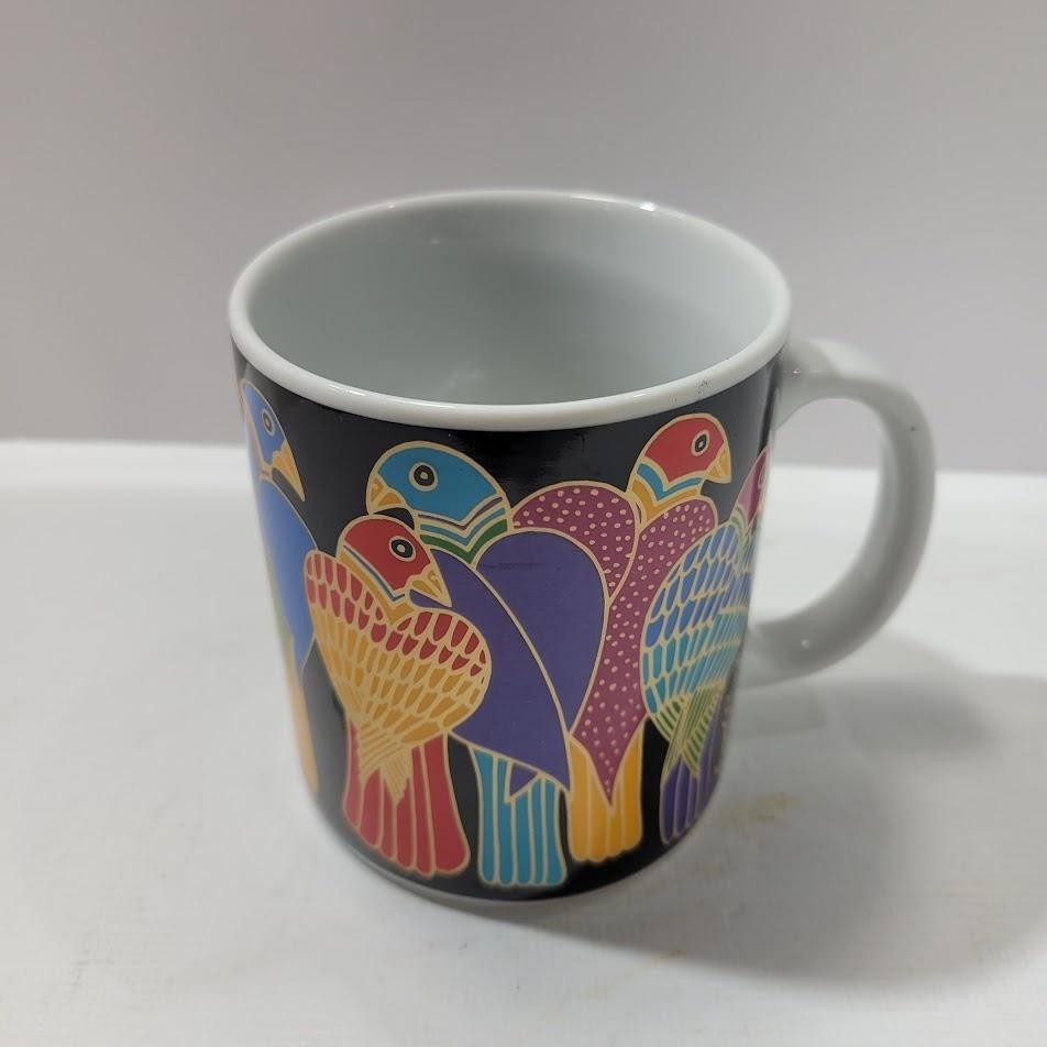Vintage Laurel Burch Mythical Menagerie Birds Coffee Mug Multicolor Pop Art