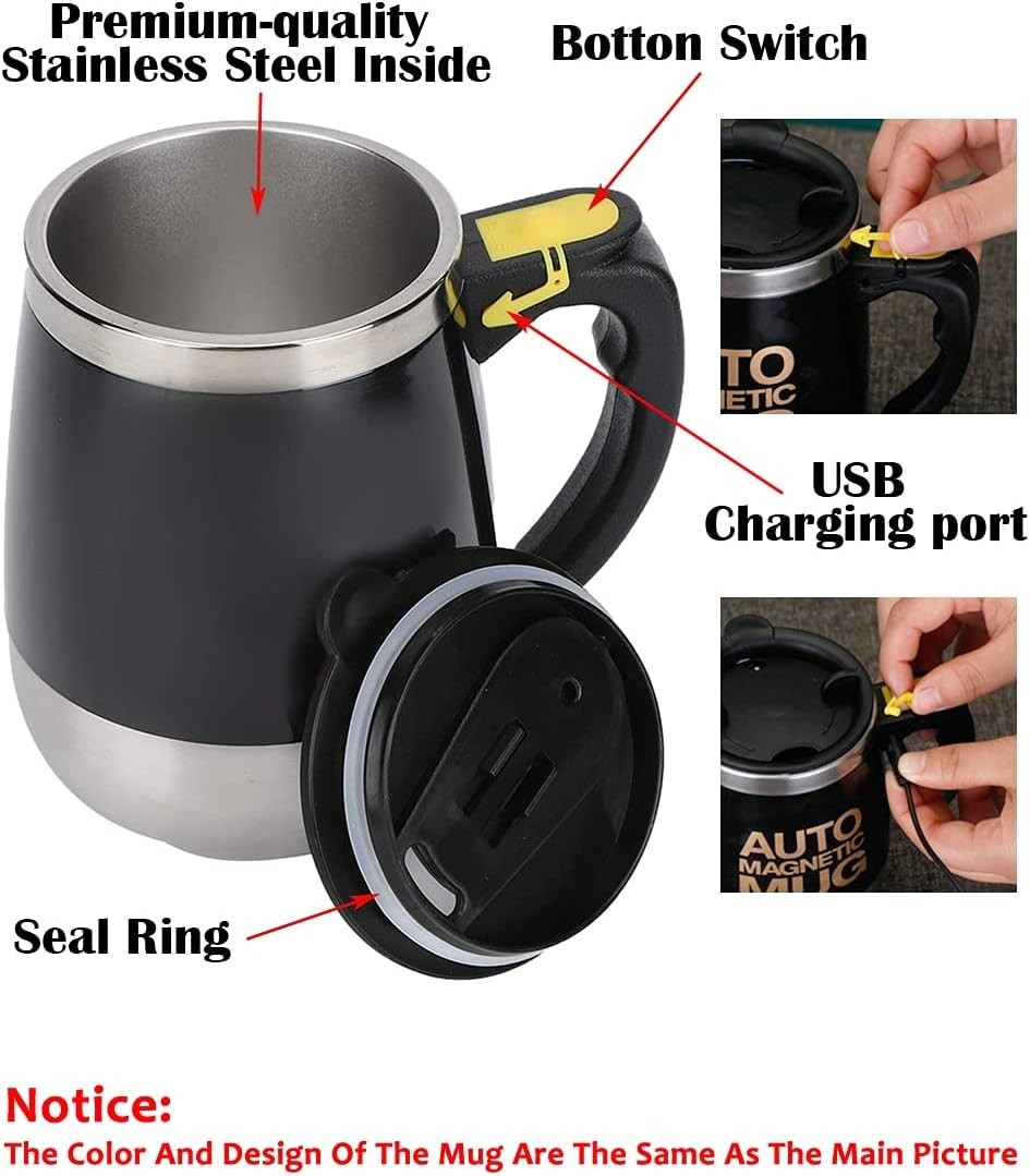 Rechargeable Self Stirring Mug – Magnetic Stainless Steel Cup in Elegant Pink