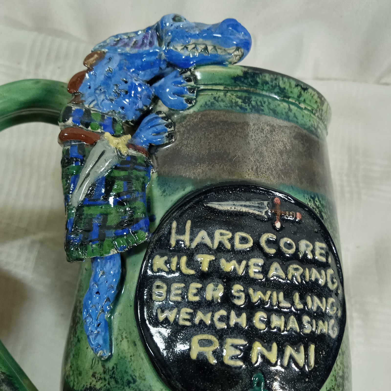 Hand Crafted/Signed Stein~Mug Pottery Renaissance Festival 2011 ~ Dragon & Verse