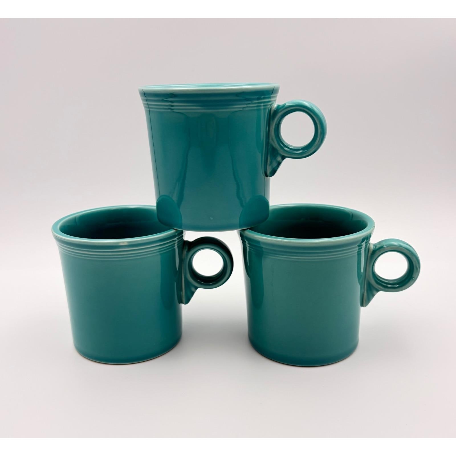 Set of 3 Fiestaware 10 oz Ring Handle Coffee Mugs Turquoise Ceramic Cups USA