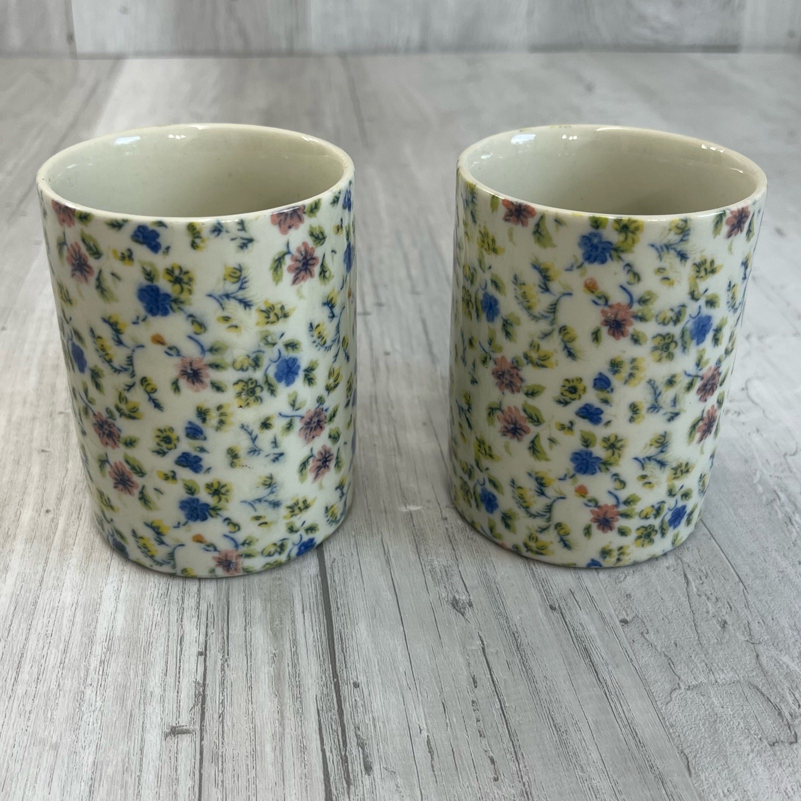 Two Small Vintage Floral Coffee Tea Mugs Dainty Fairy Cottage Woodland Flowers