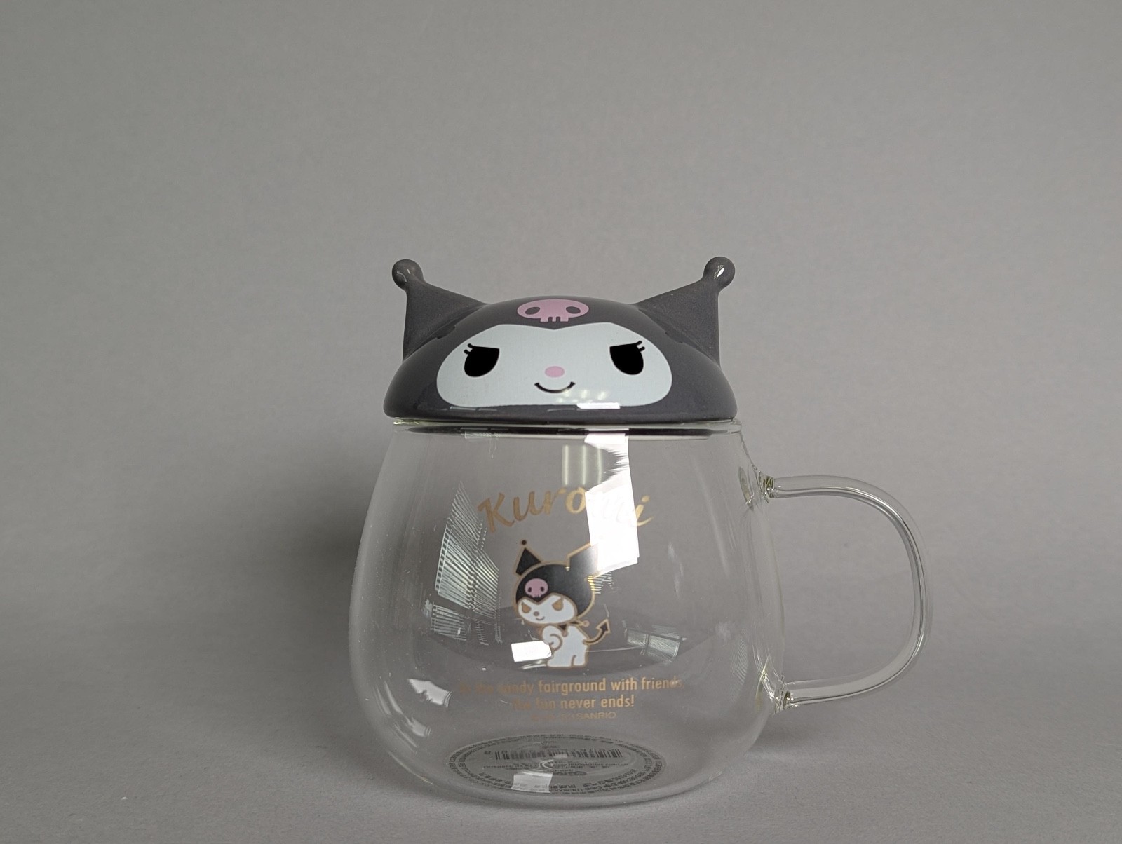 Licensed Sanrio Kuromi Borosilicate Glass Mug Cup w/ Lid 13.5 fl oz 400ml New US