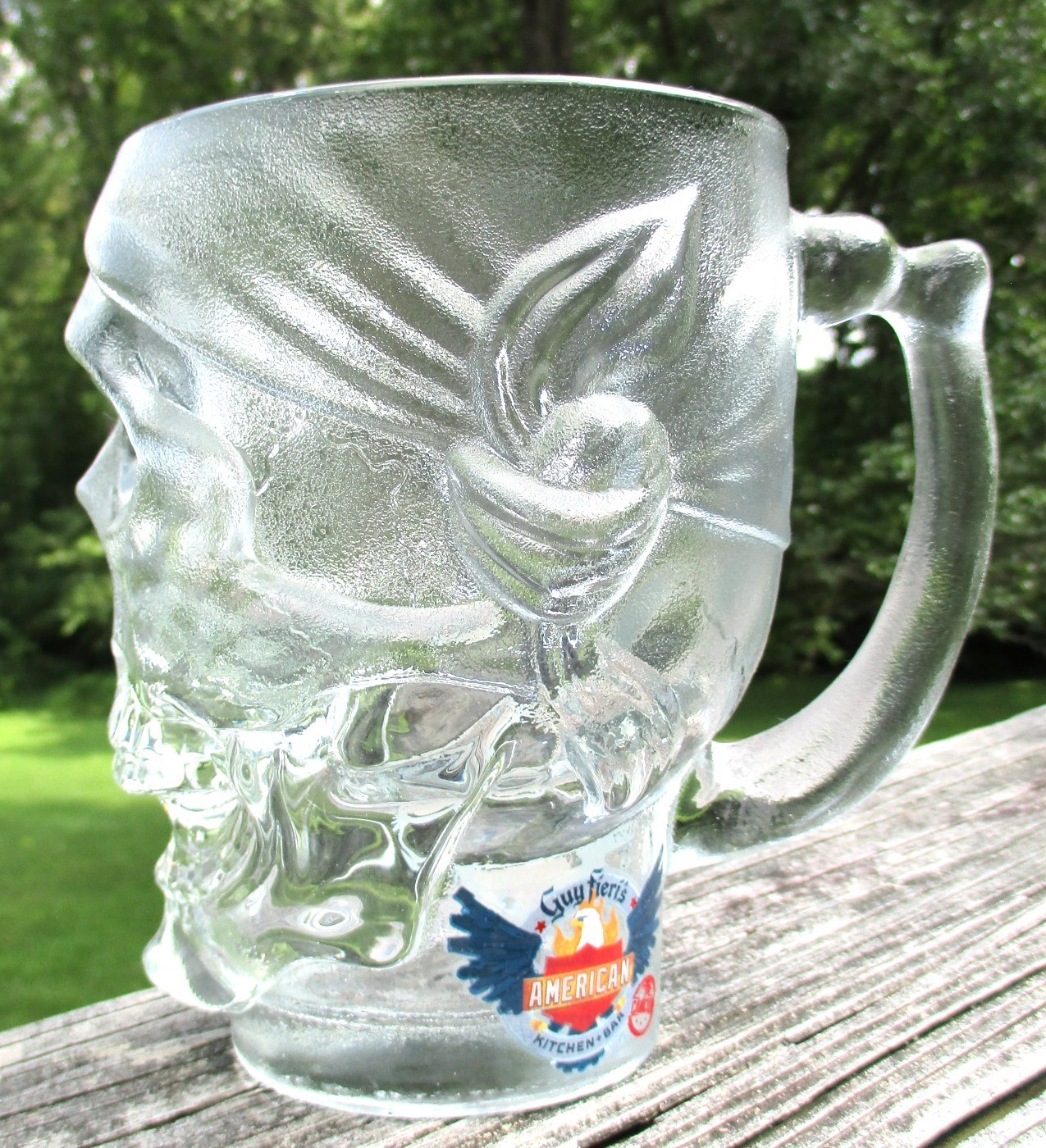 Guy Fieri’s American Kitchen Bar Cancun 6″ Glass Pirate Skull Mug Stein