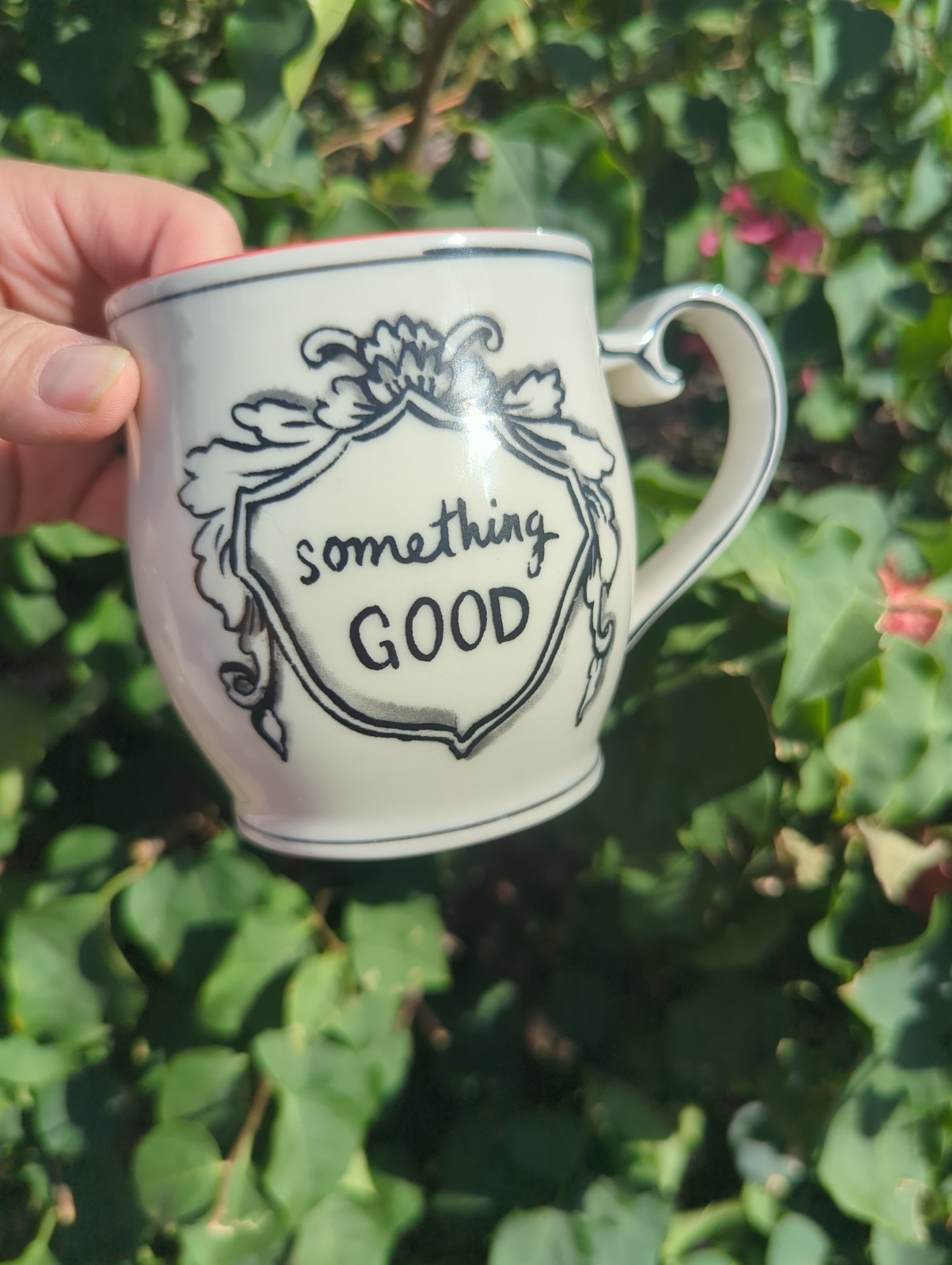 Anthropologie Molly Hatch Crowned Leaf Mug Something Good Red Polka Dot Inside