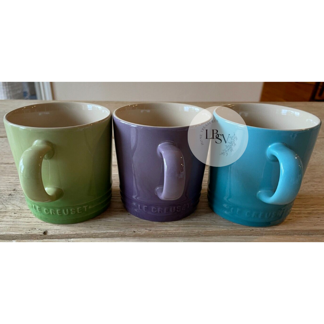 Le Creuset Stoneware Rainbow Multicolor Set of 6 12 oz London Coffee Mugs NEW