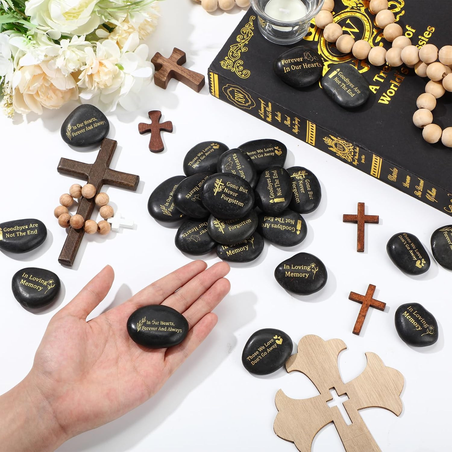 30 Pcs Memorial Stone 1.97 Inch Celebration of Life Favor Inspirational River Ro