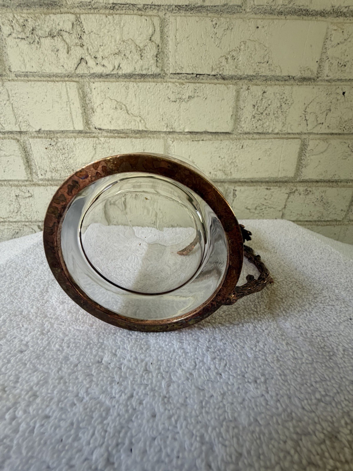 Clear Glass Mug 8 fl oz Copper-Tone Floral Metal Handle & Base Rustic Decor