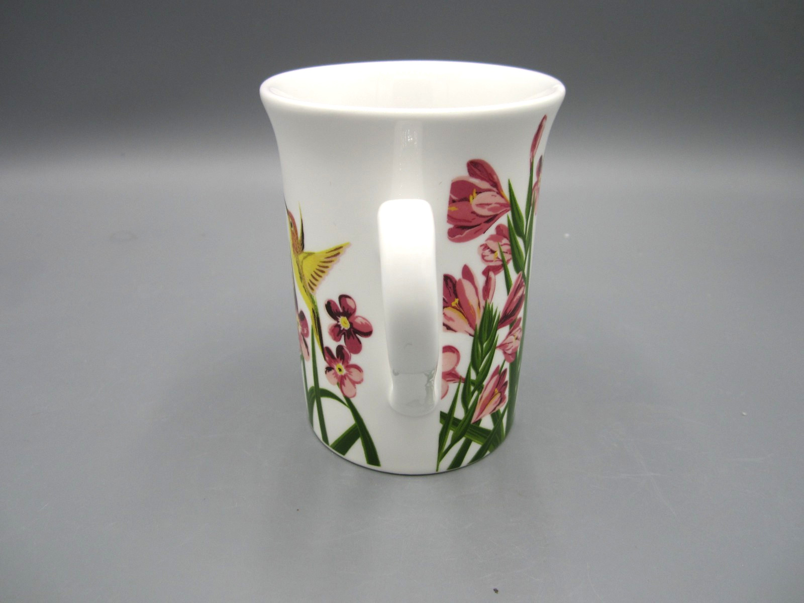 Unbranded, White Pink Green Floral Yellow Hummingbird Tea Coffee Cup 9 oz (564)