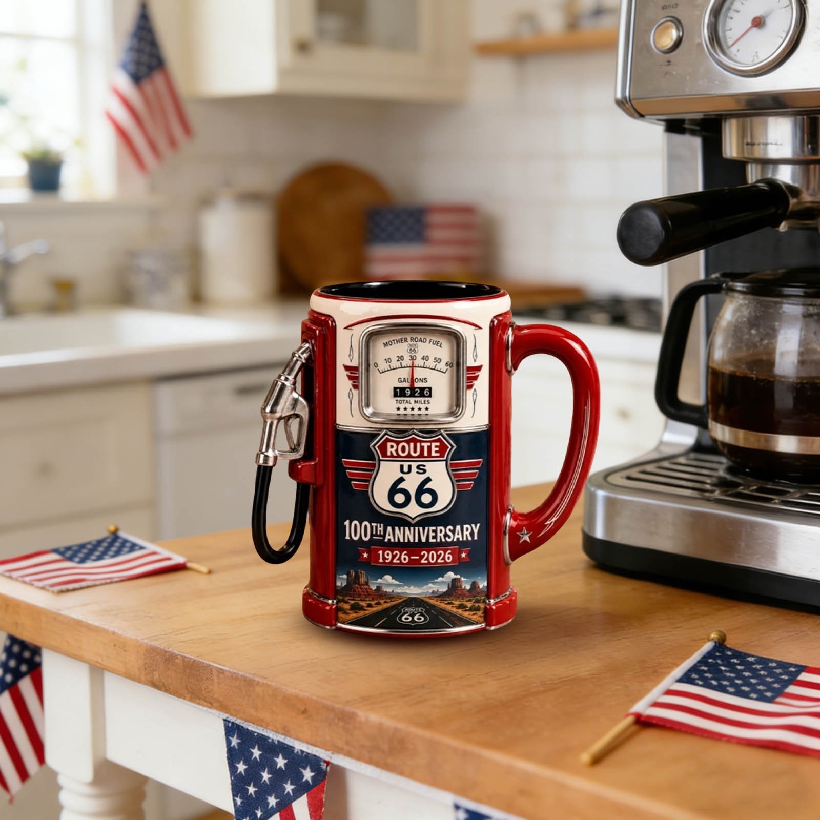 3d Rose Route 66, Gas station | White and Red15oz Two-Tone Red Mug
