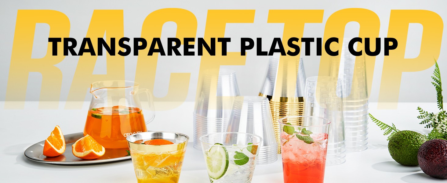 100 Pack 9 oz Gold Plastic Cups Tumbler, Disposable Cups with Gold Rim for