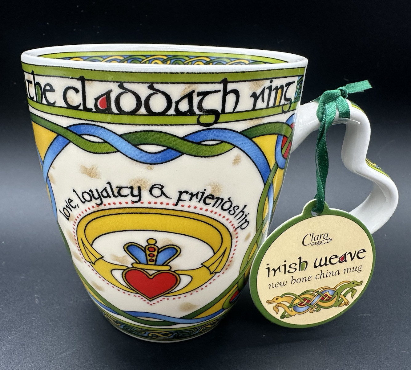 Irish Claddagh Ring Tea Coffee Mug Celtic Knot Design Bone China Round 13 fl oz