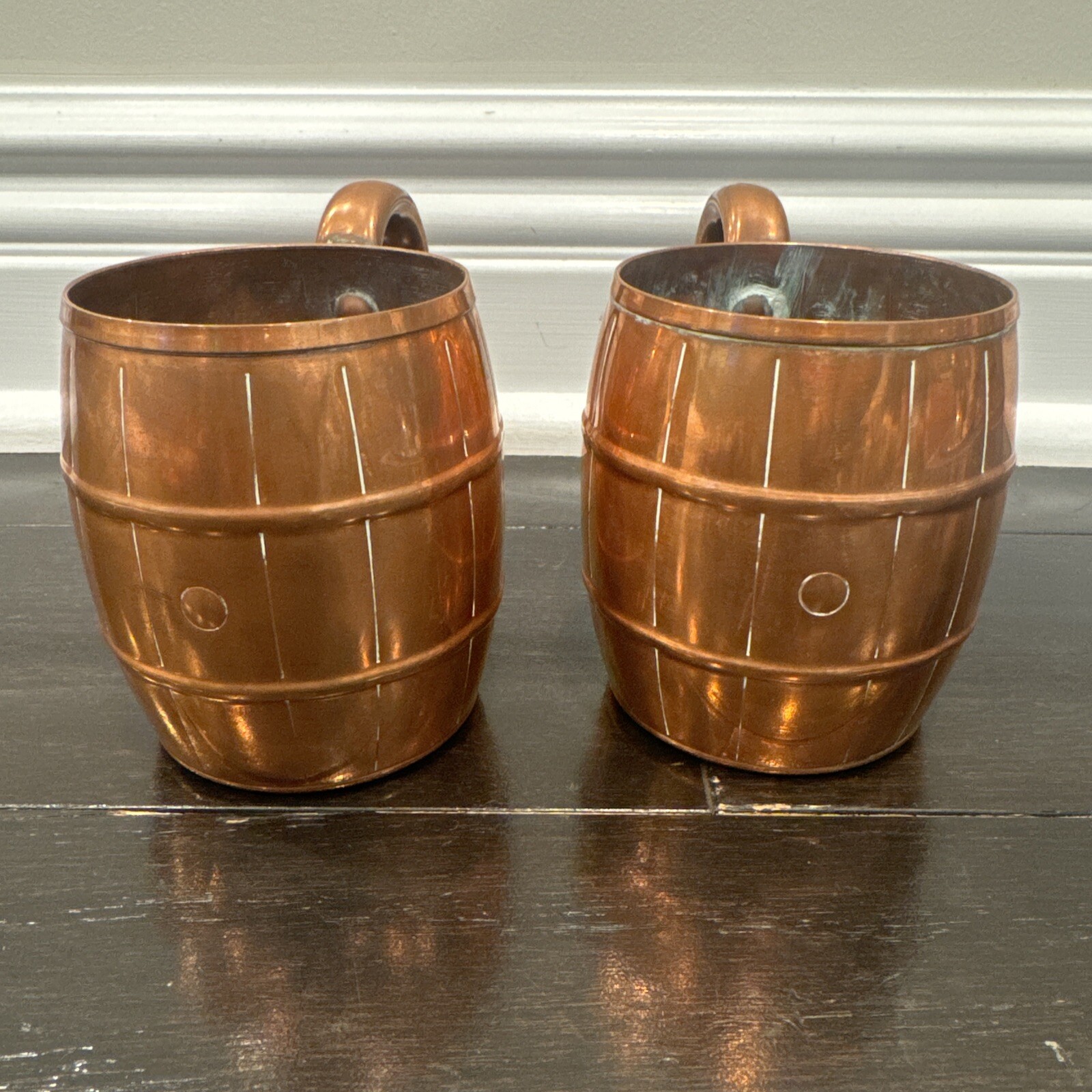 Vintage WEST BEND Solid Copper Mug Barrel Design. Wooden Barrel style Lots Of 2