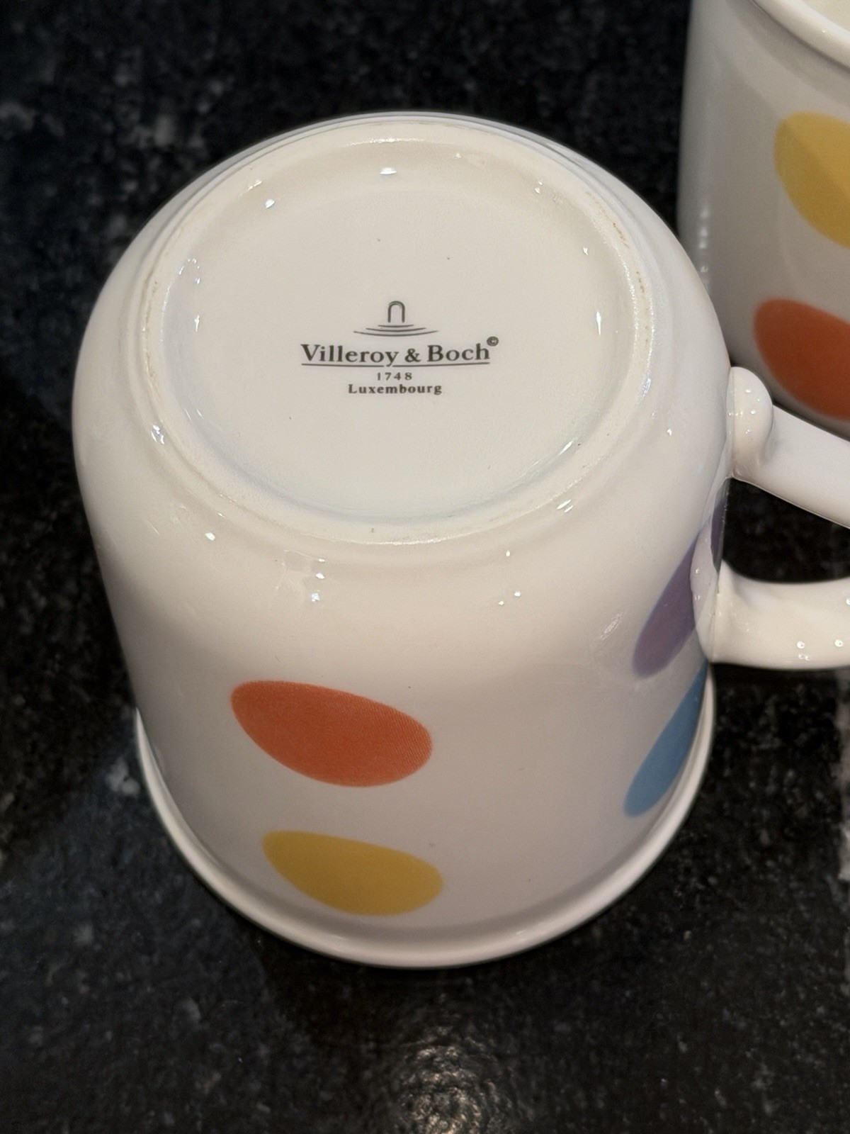 Set Of 4 Villeroy & Boch Bonjour 1748 Luxembourg Polka Dot Coffee Mugs