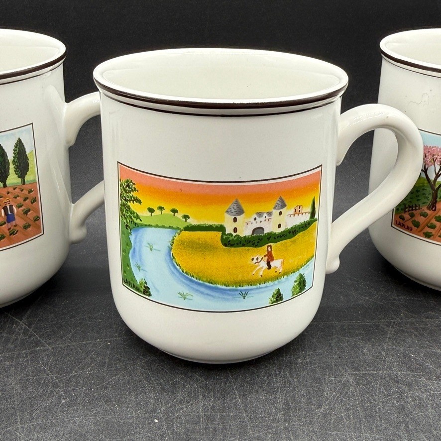 Vintage Villeroy Boch Design Naif Coffee Mugs Set of 3 Folk Art Country