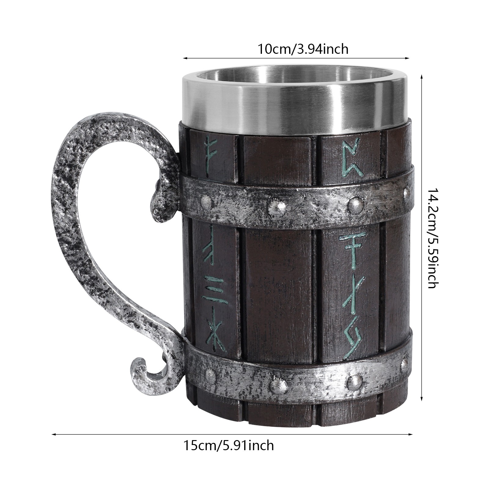 Viking Beer Mug Max 20oz 201 Stainless Steel Heavy Mug w/ Handle Easy To Hold