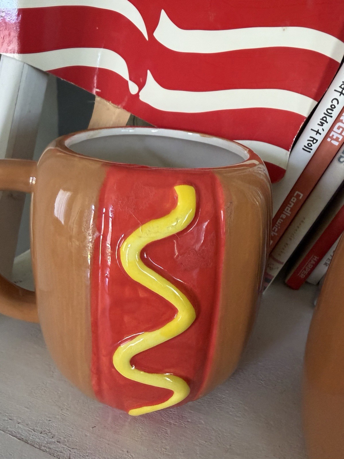 Hot Dog Bun Mugs Cups Mustard Picnic Summer Holiday USA Food Lot of 2