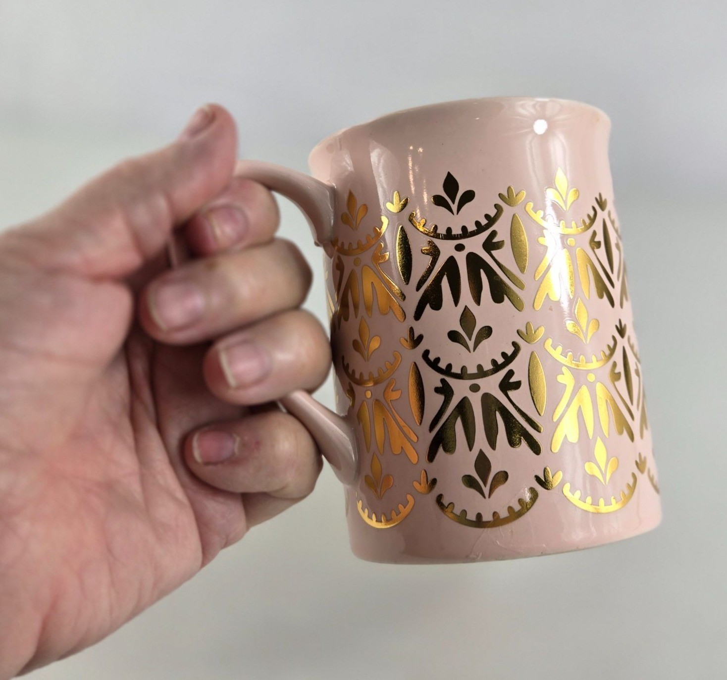 Pinky Up Ceramic Mug Glossy Pink with Gold Accent 14 Fluid Ounce Elegant