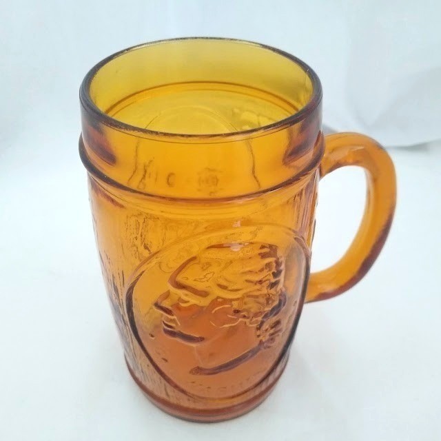 Amber Glass George Washington Mount Vernon Mug – Pressed Glass Souvenir Cup, 5″