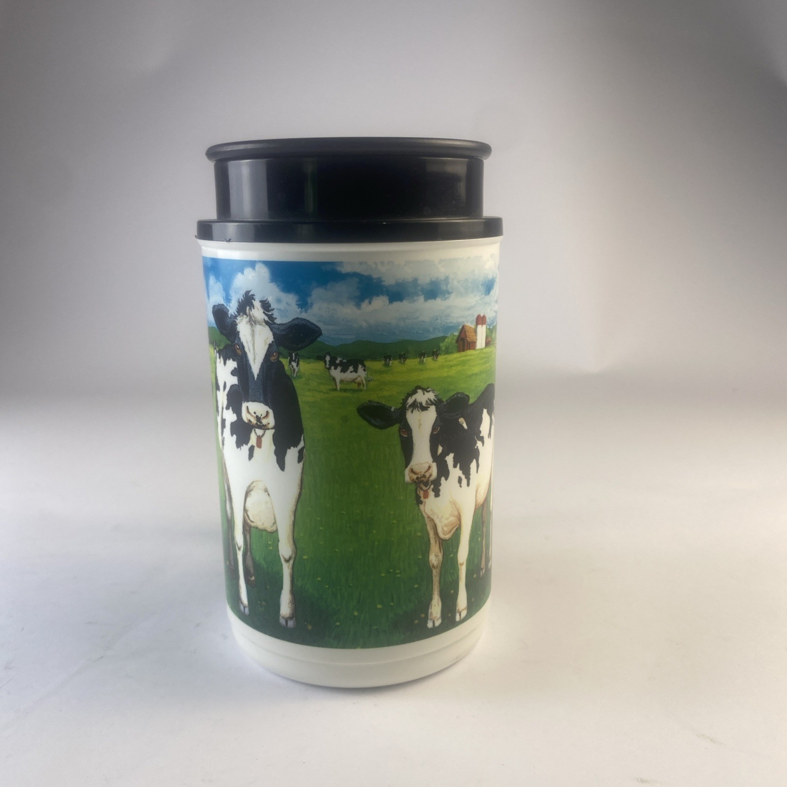 Whirley T-7 16 fl oz human-i-ts Cow Print Double Wall Travel Coffee Tea Mug Cup