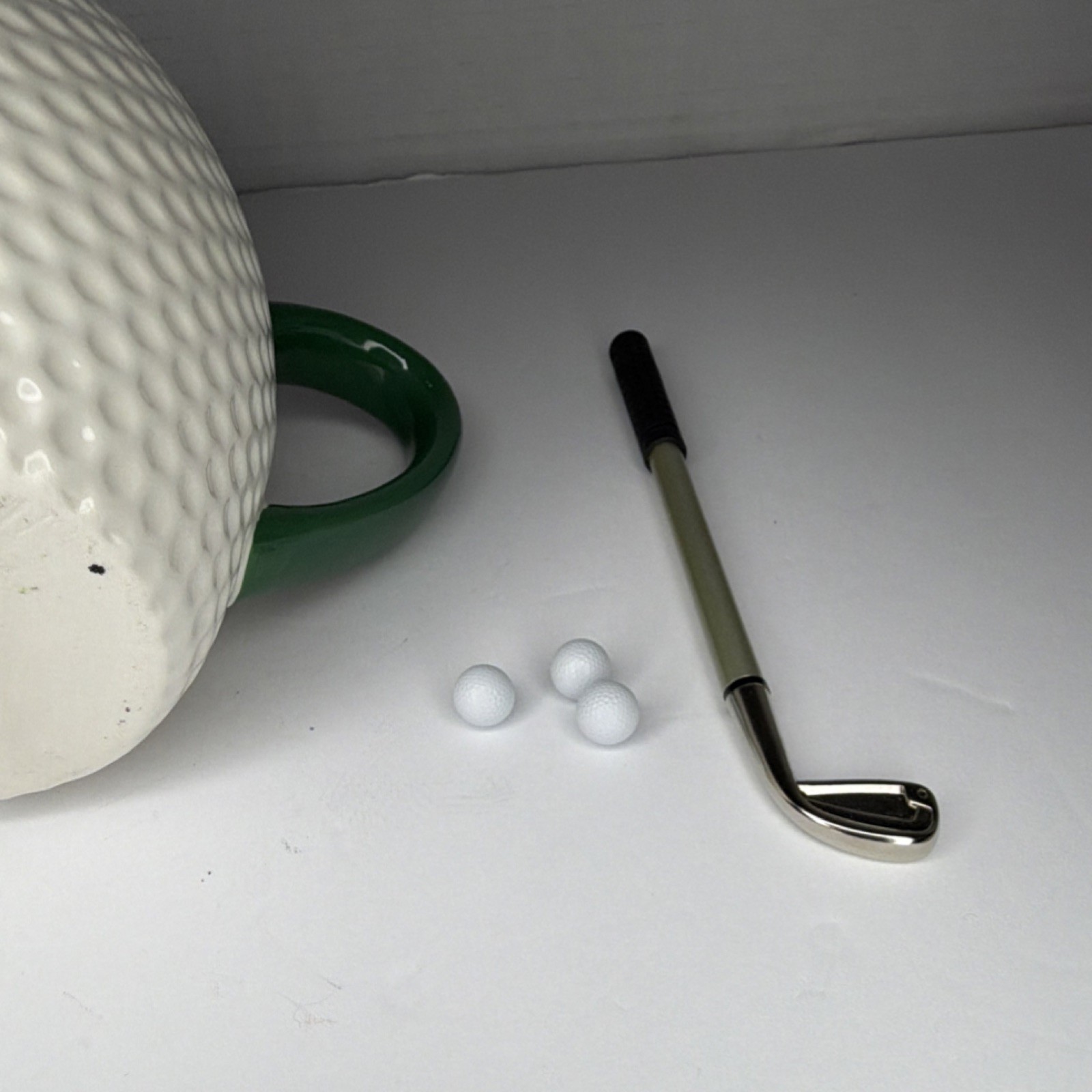 Golf Ball Shaped Ceramic Novelty Mug Set with Club Pen and Balls, Four-Piece