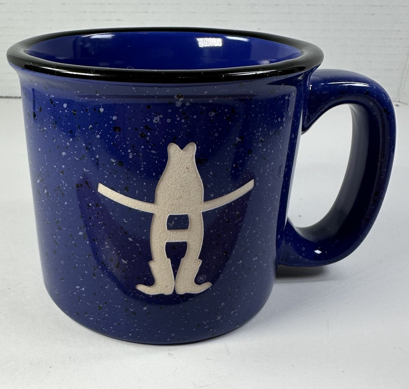Houston Rodeo Cobalt Blue Black White Speckled Stoneware Coffee Mug HLSR Logo