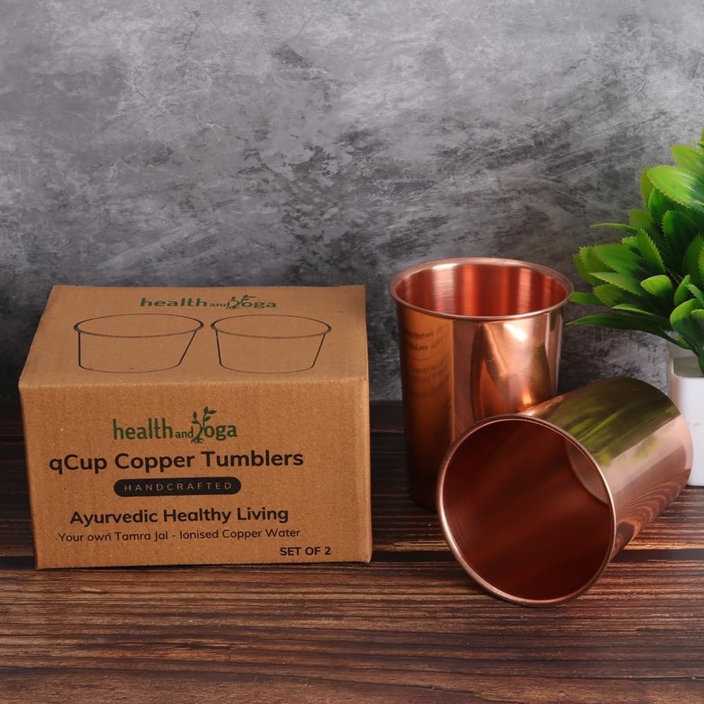 Pure Copper Tumbler Cups 2Pcs 250ml Ayurvedic Health Drinking Glass Set NEW
