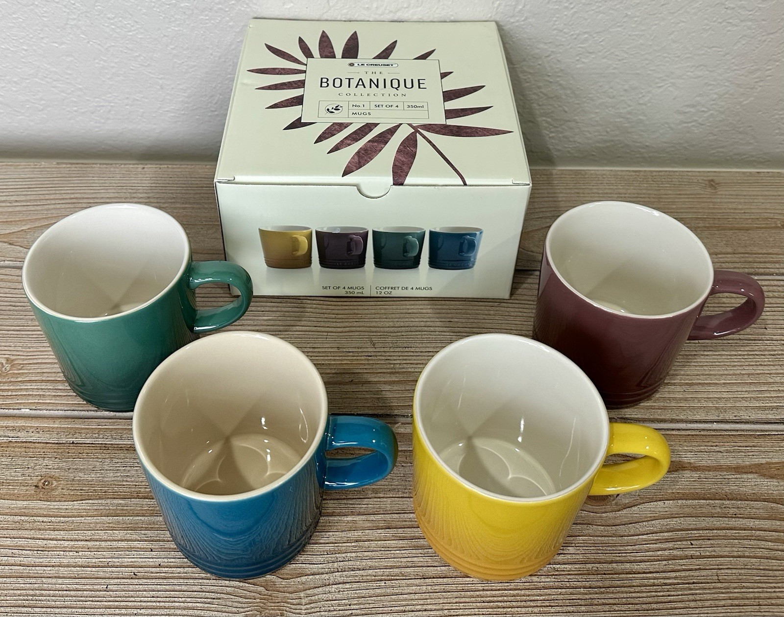 LE CREUSET Botanique Collection Set of 4 Full Size London Coffee Mugs 350 ml New
