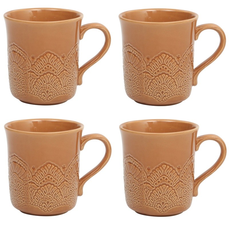 Vintage Lace 4-Pack Ceramic Mug Set Dishwasher Safe Stoneware Microwave Safe New