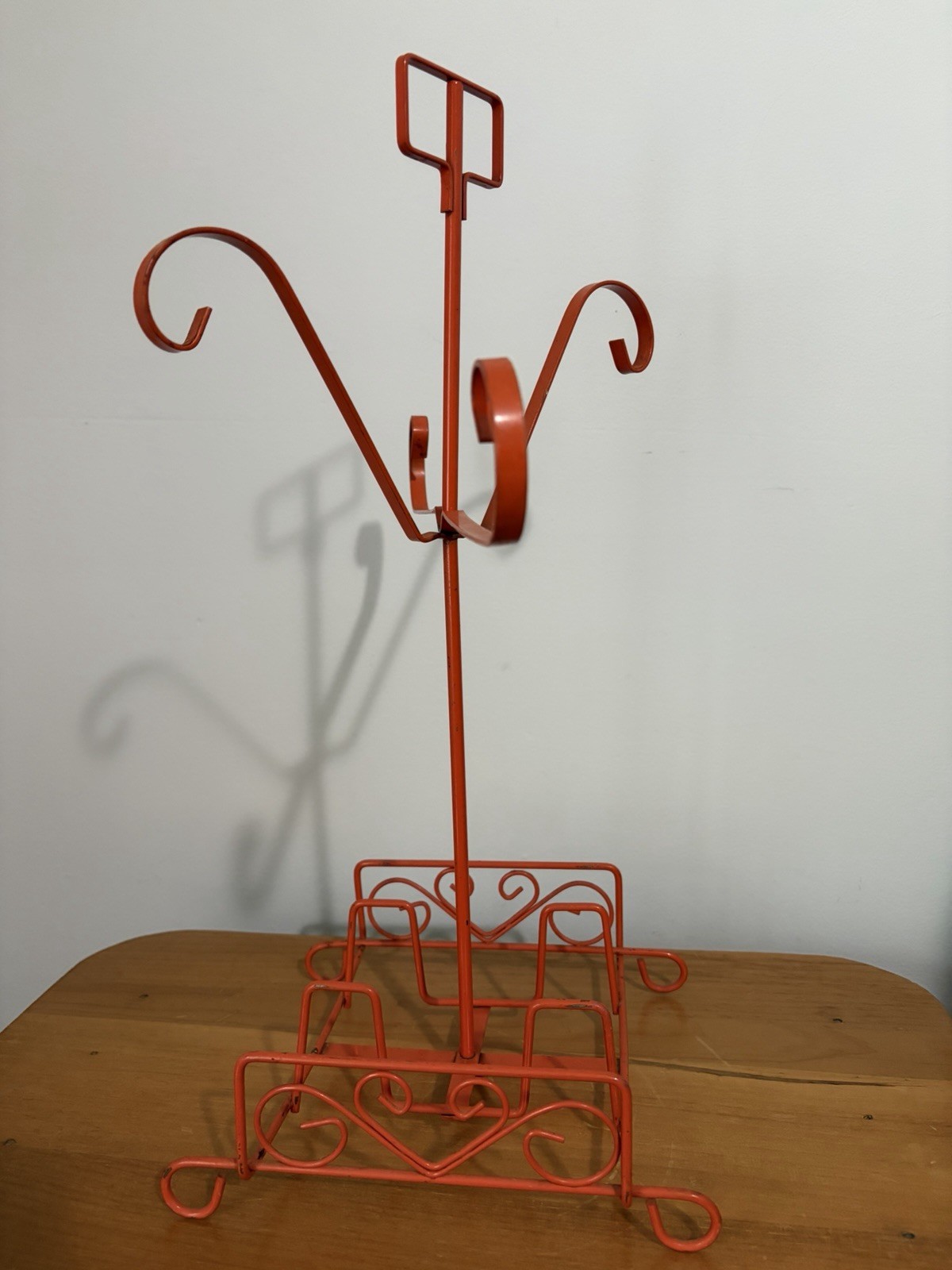 Vintage 70s Metal Mug Tree Holder JAPAN MCM Mid Century Modern Orange Heart Bar