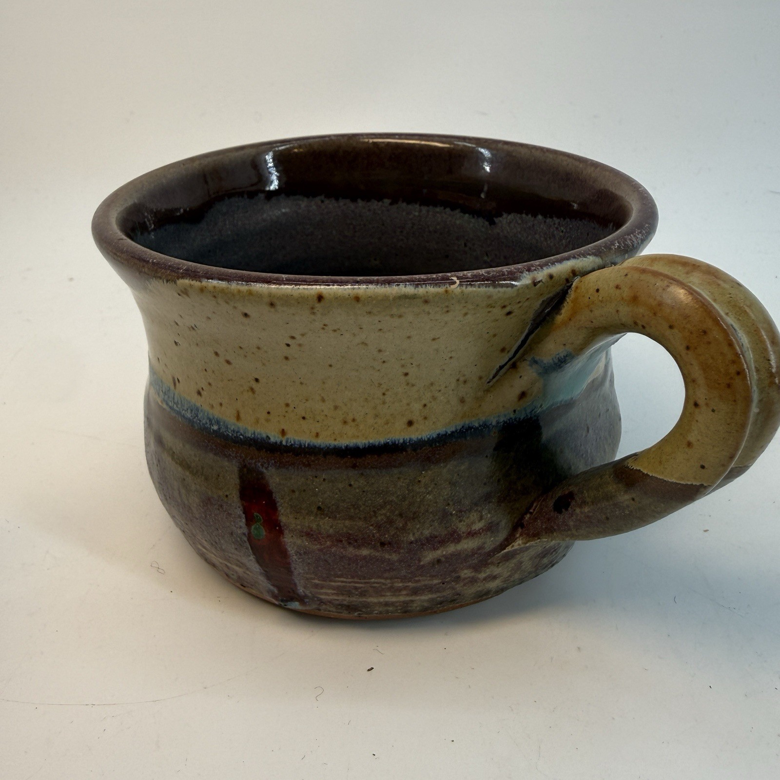 Unbranded Studio Pottery Mug Unisex Large Brown Tan Blue Earthy Glaze Artisan