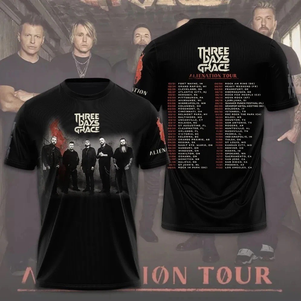Hot Three Days Grace Alienation Tour 2026 Black S to 5XL 3D Shirt PN673